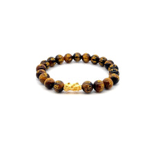 Load image into Gallery viewer, 24K Gold Piyao Pixiu Lucky Charm Bracelet Tiger Eye Gemstones 8mm Size 6 inches - Rafant
