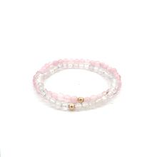 Load image into Gallery viewer, Moonstone & Rose Quartz Gemstone Stretch Bracelet with 14K Gold Accent Bead Handmade
