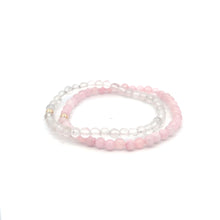 Load image into Gallery viewer, Moonstone & Rose Quartz Gemstone Stretch Bracelet with 14K Gold Accent Bead Handmade