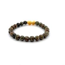 Load image into Gallery viewer, 24K Gold Piyao Pixiu Lucky Charm Bracelet Gemstones Brown Multicolor Carved Jade 8mm S6.75" - Rafant