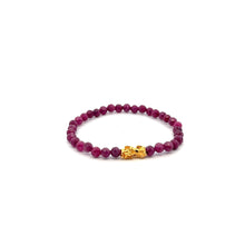 Load image into Gallery viewer, 18K Gold Dragon Pixiu Piyao Bracelet Gemstones Ruby July Birthstones Micro Faceted 4.5 - 5mm - Rafant