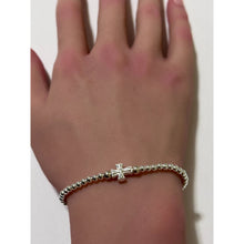 Load image into Gallery viewer, 925 Sterling Silver Beaded Stretch Stacking Bracelet Minimalist Cross Religious Charm