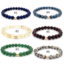 Load image into Gallery viewer, Natural Gemstones Crystals Birthstones 6mm Stretchable Bracelet 18k Gold Bead Charm - Rafant