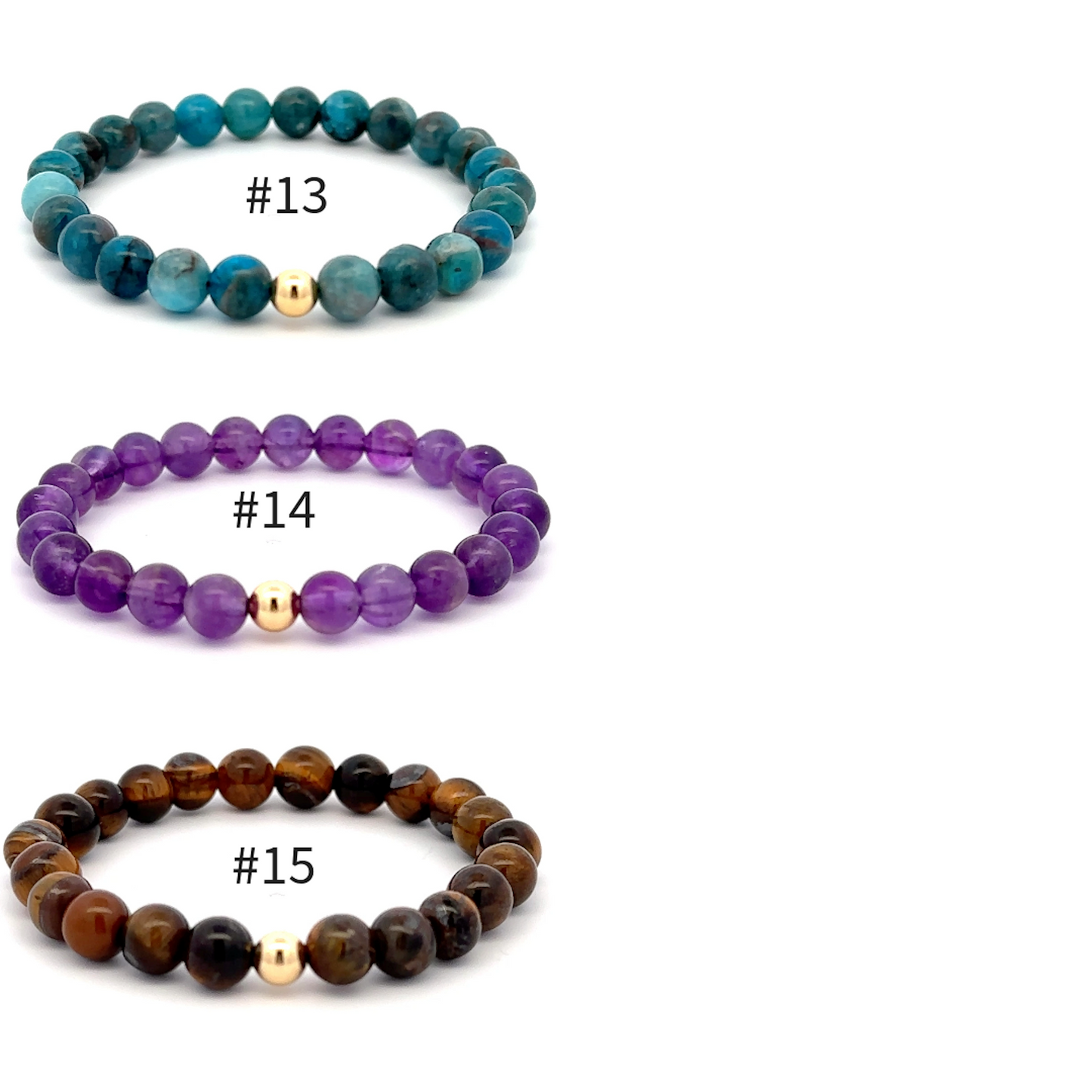 Natural Gemstones Crystals Birthstones 6mm Stretchable Bracelet 18k Gold Bead Charm - Rafant
