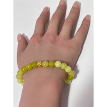 Load image into Gallery viewer, 18K Gold Money Bag Lucky Charm Bracelet Gemstones Lemon Jade 8mm Size 6.5 inches - Rafant