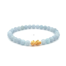 Load image into Gallery viewer, 18K Gold Pixiu Piyao Lucky Charm Bracelet Natural Aquamarine Gemstones 6mm Size 7 in - Rafant