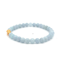 Load image into Gallery viewer, 18K Gold Pixiu Piyao Lucky Charm Bracelet Natural Aquamarine Gemstones 6mm Size 7 in - Rafant