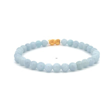 Load image into Gallery viewer, 18K Gold Pixiu Piyao Lucky Charm Bracelet Natural Aquamarine Gemstones 6mm Size 7 in - Rafant
