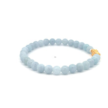 Load image into Gallery viewer, 18K Gold Pixiu Piyao Lucky Charm Bracelet Natural Aquamarine Gemstones 6mm Size 7 in - Rafant