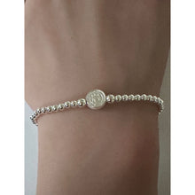 Load image into Gallery viewer, 925 Sterling Silver Beaded Stretch Stacking Bracelet St. Benedict Religious Charm Minimalist Size 7"