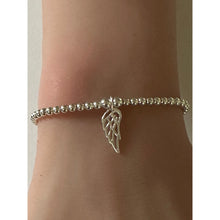 Load image into Gallery viewer, 925 Sterling Silver Beaded Stretch Stacking Bracelet Wing Charm Minimalist Size 7"