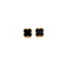 Load image into Gallery viewer, 18K Gold Earrings Stud Clover Black Onyx