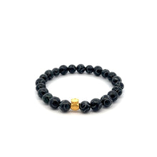 Load image into Gallery viewer, 24K Gold Money Bag Lucky Charm Bracelet Gemstones Natural Black Carved Jade 8mm Size 6.5" - Rafant