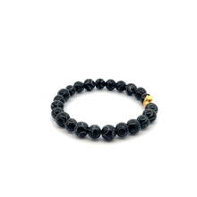 Load image into Gallery viewer, 24K Gold Money Bag Lucky Charm Bracelet Gemstones Natural Black Carved Jade 8mm Size 6.5" - Rafant