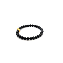 Load image into Gallery viewer, 24K Gold Money Bag Lucky Charm Bracelet Gemstones Natural Black Jade 6mm Size 6.5 inches - Rafant
