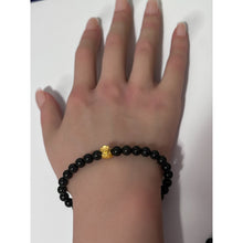 Load image into Gallery viewer, 24K Gold Money Bag Lucky Charm Bracelet Gemstones Natural Black Jade 6mm Size 6.5 inches - Rafant
