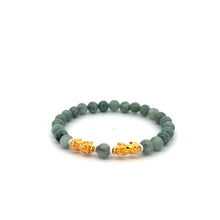 Load image into Gallery viewer, 18K Gold Dragon Pixiu Double Piyao Lucky Charm Bracelet Gemstones Burmese Jade 6mm - Rafant