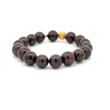 Load image into Gallery viewer, 18K Gold Money Ball Lucky Charm Beads Bracelet Gemstones Garnet 8-8.5mm - Rafant