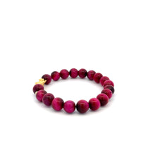 Load image into Gallery viewer, 18K Gold Dragon Pixiu Piyao Lucky Bracelet Beads Gemstone Pink Tiger's Eye 8mm - Rafant