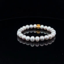 Load image into Gallery viewer, 18K Gold Money Bag Stretch Bracelet Gemstones Natural Freshwater Light Grey Pearl - Rafant