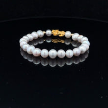Load image into Gallery viewer, 18K Gold Dragon Pixiu Piyao Lucky Charm Beads Bracelet Gemstones Freshwater Light Grey Pearl - Rafant