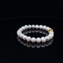Load image into Gallery viewer, 18K Gold Money Bag Stretch Bracelet Gemstones Natural Freshwater Light Grey Pearl - Rafant