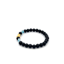 Load image into Gallery viewer, 18K Gold Dragon Pixiu Piyao Lucky Charm Bracelet Gemstones Onyx 6mm Evil Eye - Rafant