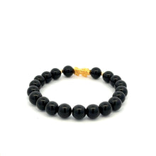 Load image into Gallery viewer, 18K Gold Dragon Pixiu Piyao Lucky Charm Bead Bracelet Gemstone Black Obsidian 8mm - Rafant