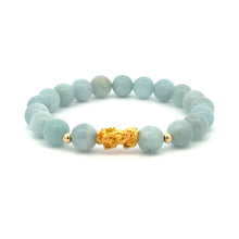Load image into Gallery viewer, 18K Gold Dragon Pixiu Piyao Lucky Charm Beads Bracelet Gemstones Aquamarine 8mm - Rafant