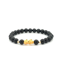 Load image into Gallery viewer, 18K Gold Dragon Pixiu Piyao Lucky Charm Beads Bracelet Gemstones Onyx 6mm - Rafant