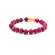 Load image into Gallery viewer, 18K Gold Dragon Pixiu Piyao Lucky Charm Bracelet Gemstones Pink Tiger's Eye 6mm - Rafant