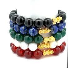Load image into Gallery viewer, 24K Gold Piyao Pixiu Dragon Lucky Charm Bracelet Natural Gemstones Birthstones Feng Shui 9.5mm - 10mm - Rafant