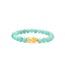 Load image into Gallery viewer, 24K Gold Piyao Pixiu Lucky Charm Bracelet Gemstones Amazonite Peru 6mm - Rafant