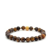 Load image into Gallery viewer, 18K Gold Money Ball Lucky Charm Beads Bracelet Gemstones Tiger's Eye 6mm - Rafant