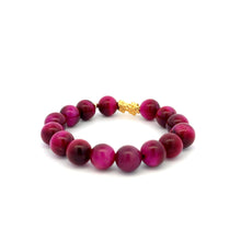Load image into Gallery viewer, 18K Gold Dragon Pixiu Piyao Lucky Bracelet Beads Gemstone Pink Tiger's Eye 10mm - Rafant