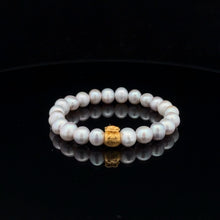 Load image into Gallery viewer, 24K Yellow Gold Money Bag Lucky Bracelet Natural Freshwater Pearl Light Grey Gemstones - Rafant
