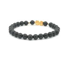 Load image into Gallery viewer, 18K Gold Dragon Pixiu Piyao Lucky Charm Beads Bracelet Gemstones Obsidian 6mm - Rafant
