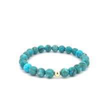 Load image into Gallery viewer, Natural Turquoise 6mm Stretchable Bracelet 18k Gold Bead Charm - Rafant