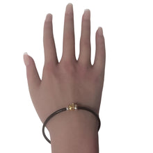 Load image into Gallery viewer, 18K Gold Money Bag Leather Cord Bracelet with 925 Sterling Silver Clasp and Stopper Beads Size 7.5" - Rafant