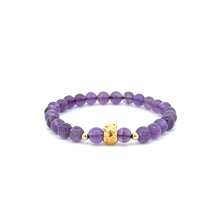Load image into Gallery viewer, 18K Gold Money Bag Lucky Charm Beads Bracelet Gemstones Amethyst 6mm - Rafant
