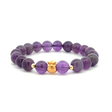 Load image into Gallery viewer, 18K Gold Money Bag Lucky Charm Beads Bracelet Gemstones Amethyst 8mm - Rafant