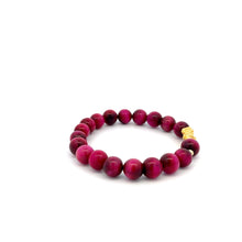 Load image into Gallery viewer, 18K Gold Dragon Pixiu Piyao Lucky Bracelet Beads Gemstone Pink Tiger's Eye 8mm - Rafant