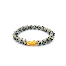 Load image into Gallery viewer, 18K Gold Dragon Pixiu Piyao Lucky Charm Bracelet Gemstones Dalmatian Jasper 6mm - Rafant