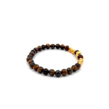 Load image into Gallery viewer, 18K Gold Dragon Pixiu Double Piyao Money Bag Charm Bracelet Birthstones Gemstones Tiger's Eye 6mm - Rafant