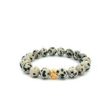 Load image into Gallery viewer, 18K Gold Money Bag Lucky Charm Bracelet Gemstones Dalmatian Jasper 8mm - Rafant