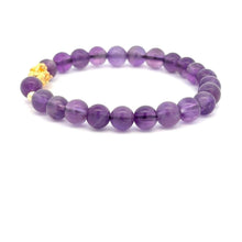 Load image into Gallery viewer, 18K Gold Dragon Pixiu Piyao Lucky Charm Beads Bracelet Gemstones Amethyst 6mm - Rafant