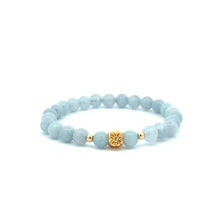 Load image into Gallery viewer, 18K Gold Money Bag Lucky Charm Beads Bracelet Gemstones Aquamarine 6mm - Rafant