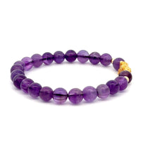 Load image into Gallery viewer, 18K Gold Dragon Pixiu Piyao Lucky Charm Beads Bracelet Gemstones Amethyst 6mm - Rafant