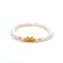 Load image into Gallery viewer, 18K Gold Dragon Pixiu Piyao Lucky Charm Beads Bracelet Freshwater Pearl 6mm x 5mm - Rafant