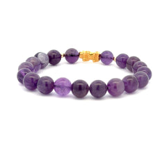Load image into Gallery viewer, 18K Gold Dragon Pixiu Piyao Lucky Charm Beads Bracelet Gemstones Amethyst 8mm - Rafant